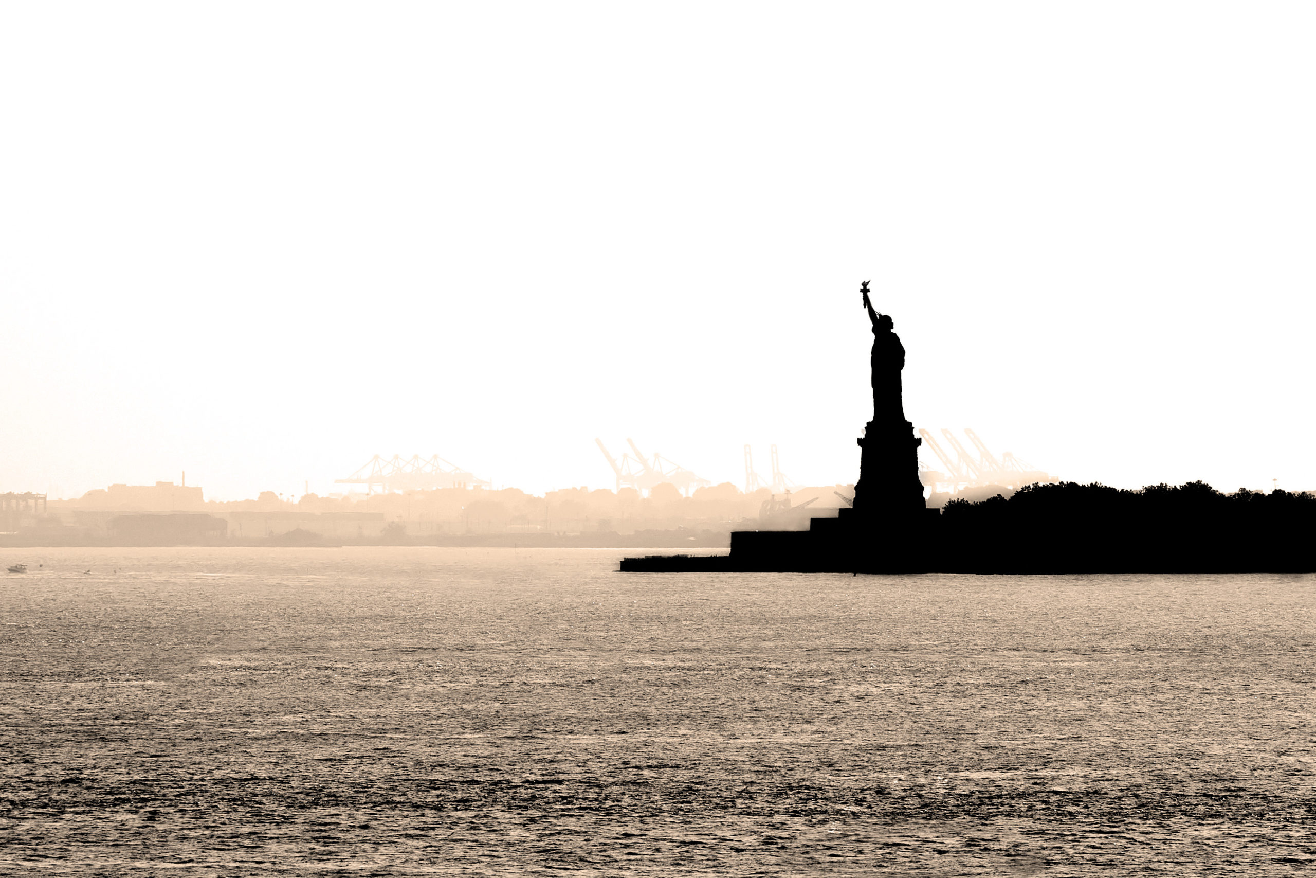 New York harbor with Statue of Liberty